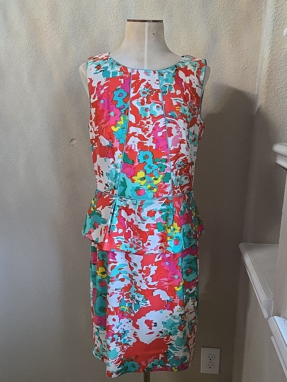 I.N. Studio Coral Multi Floral Peplum Midi Dress
